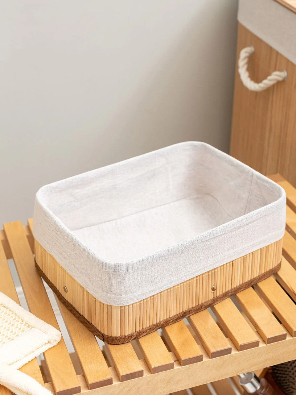 3'lü Bambu Sepet, Saklama Kutusu – Dikdörtgen & Astarlı