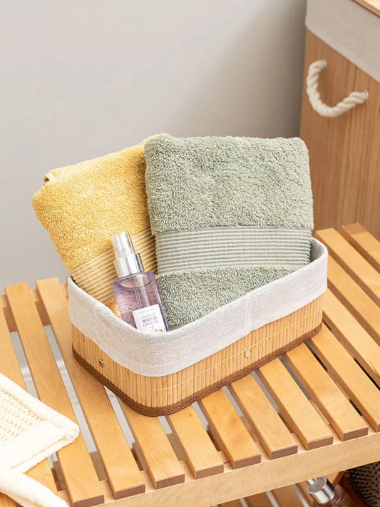 3'lü Bambu Sepet, Saklama Kutusu – Dikdörtgen & Astarlı