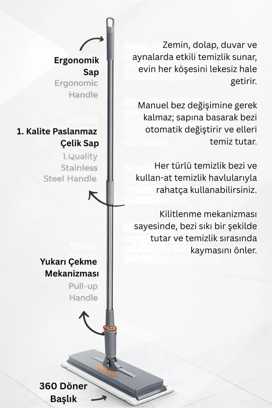 One Touch Mop, Easy Mop with Automatic Cloth Locking Mechanism