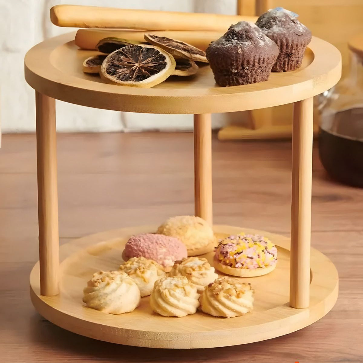 Bambu Baharat Standı, 360° Dönebilen, 2 Katlı