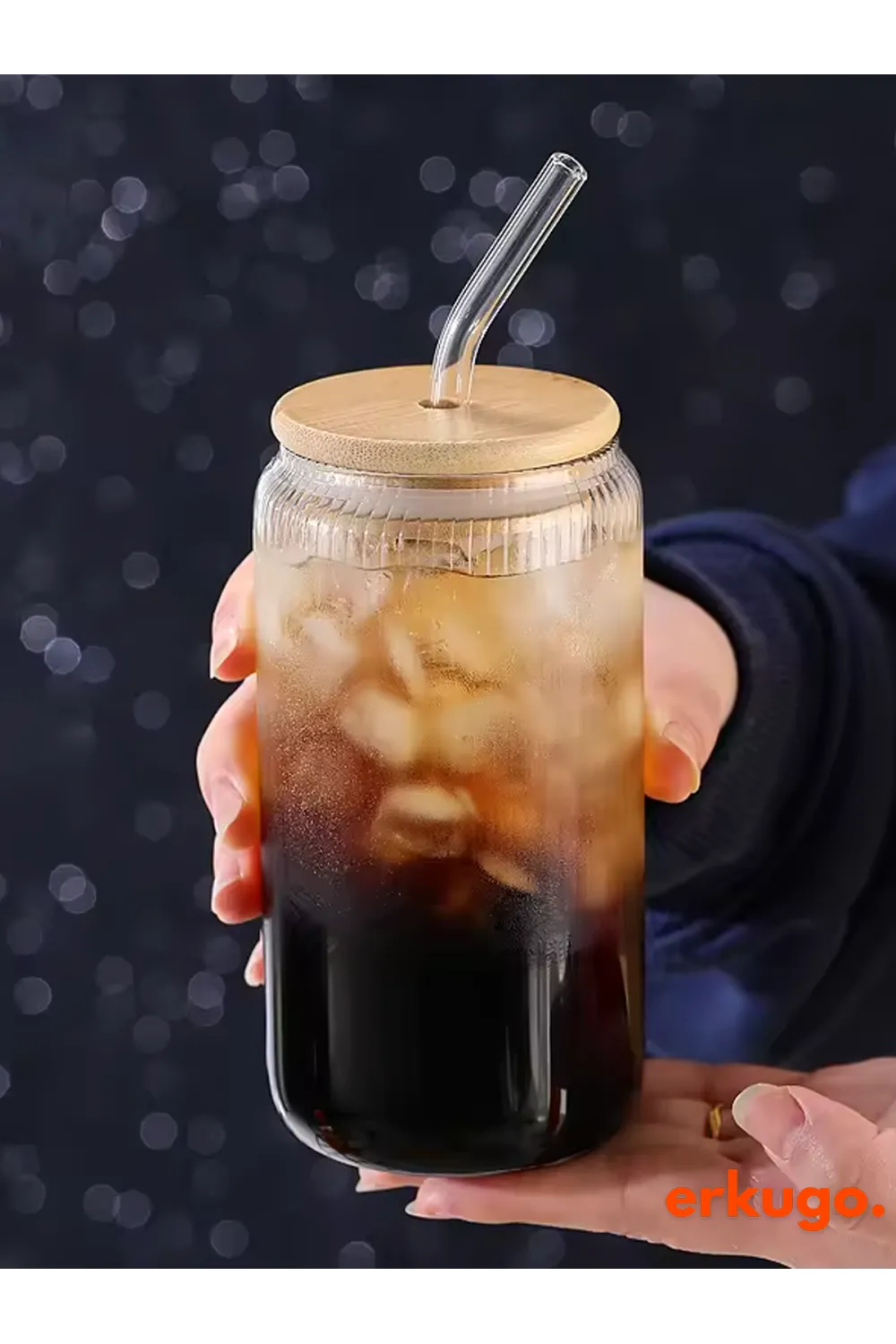 Origami Cool Lime Sunum Bardağı, Bambu Kapaklı, Borosilikat