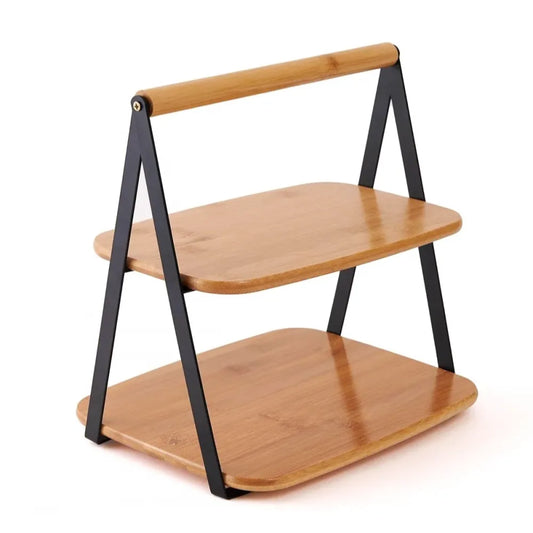 Bambu Sunum Standı, 2 Katlı, Metal Ayaklı