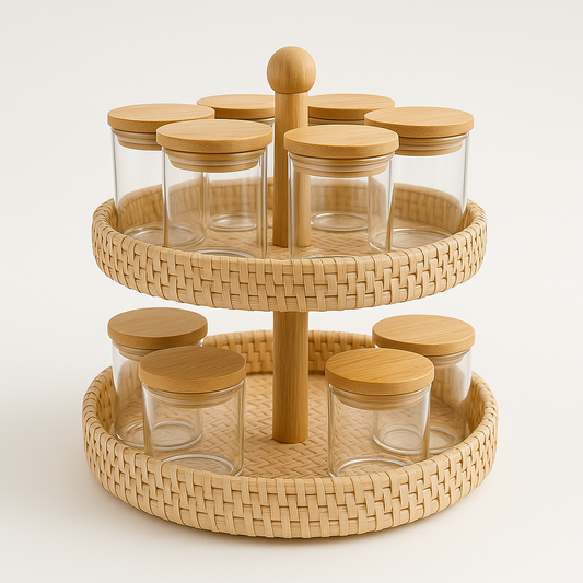 Doğal Rattan Sunum Standı, Handmade, 2 Katlı