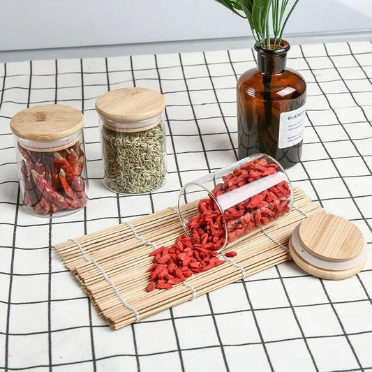 Borosilicate Spice Set, Set of 12, Storage Box, Bamboo Lid, 200ml