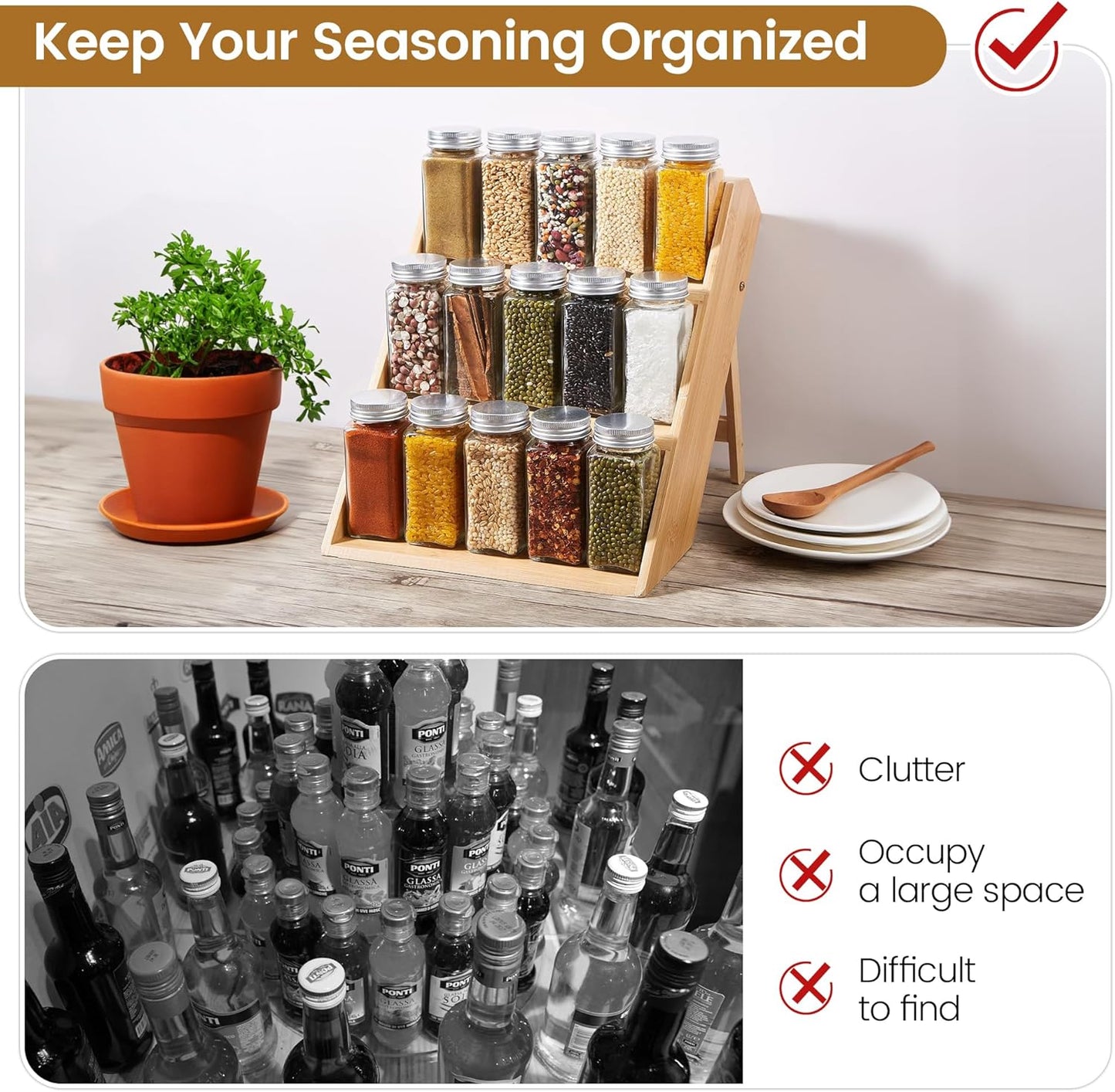 Bambu Baharat Standı, Katlanır Ayaklı, 3 Katlı