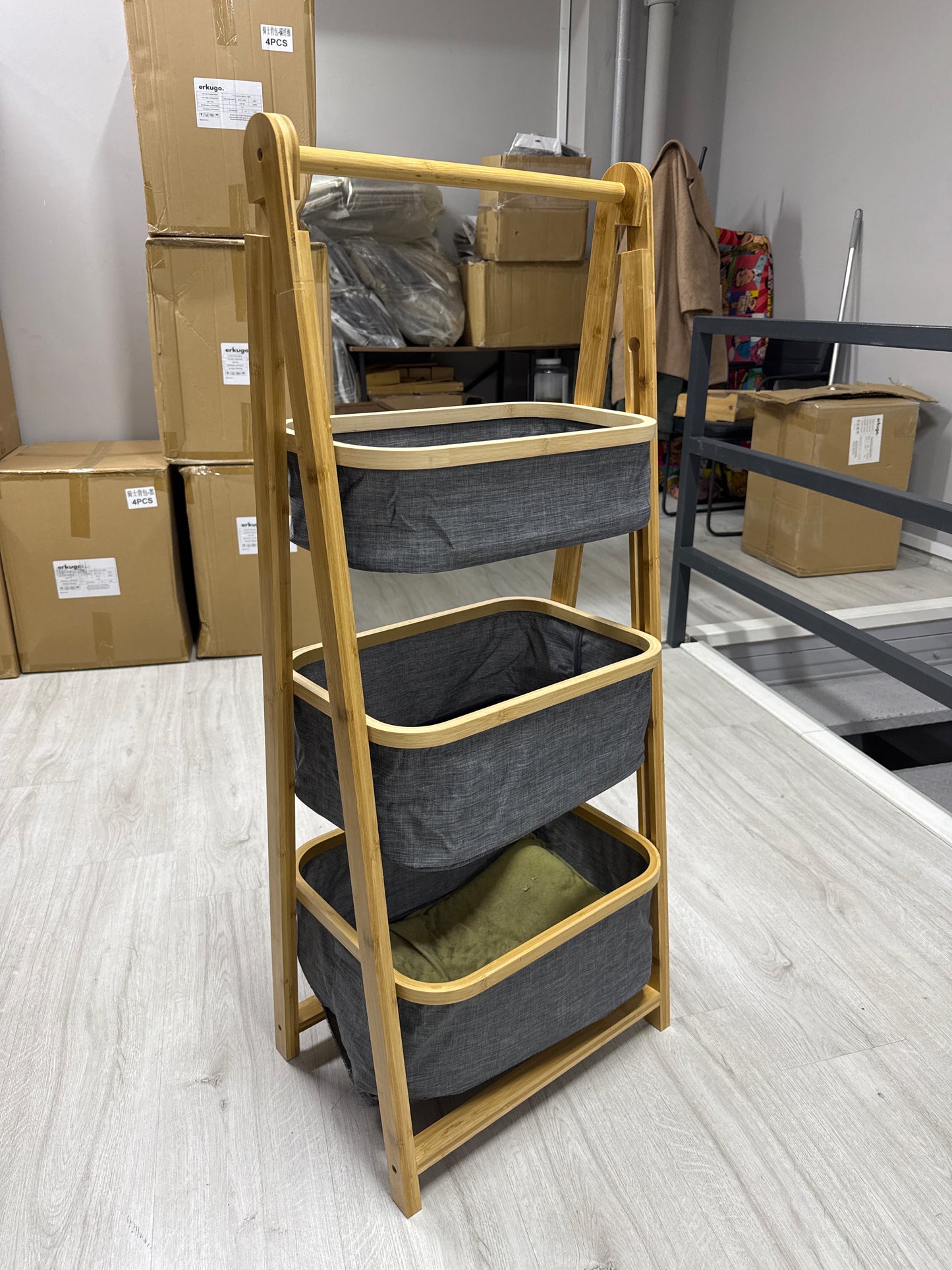 Bambu 3 Katlı Sepet, Çamaşır Sepeti, Sebzelik, Oyuncak Sepeti