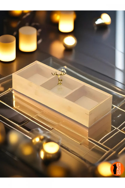 Bambu Dekoratif Kutu 3 Gözlü, Geyik Figürlü