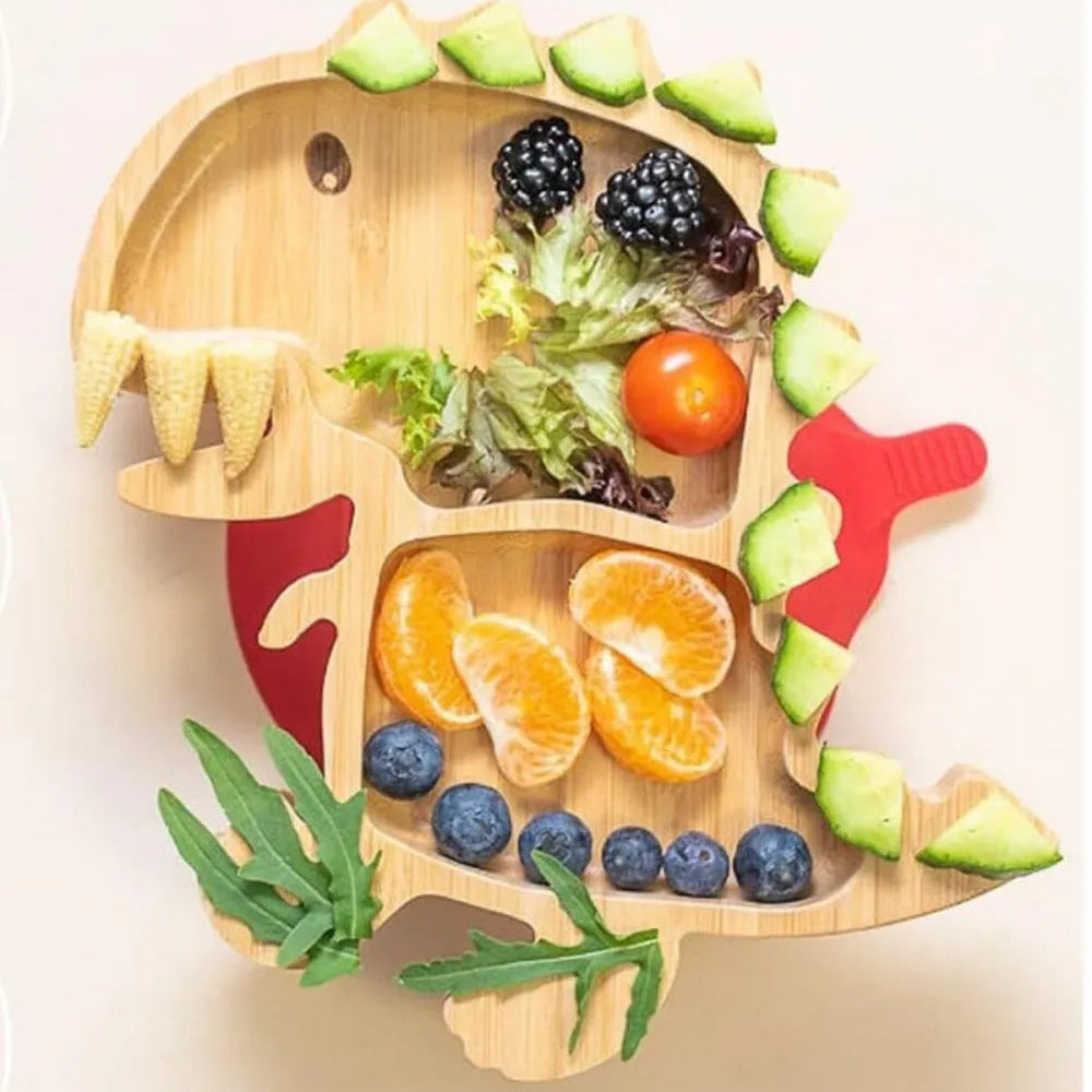 Bamboo Food Plate, Dinosaur