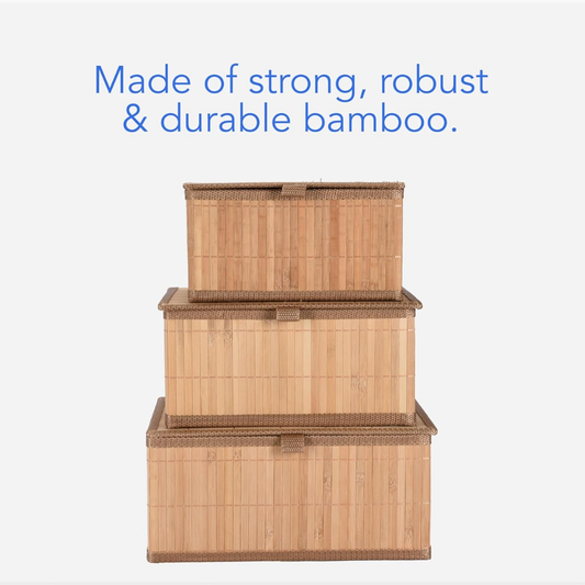 Bambu Kapaklı Saklama Kutusu, 3'lü Set, Organizer