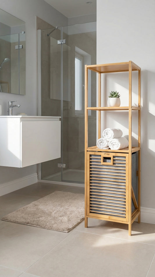 Bambu Kirli Sepetli Dolap, 3 Katlı, Çamaşır Sepeti, Banyo Dolabı