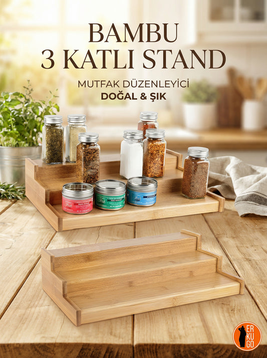 3 Katlı Bambu Stand Organizer, Baharatlık Düzenleyici