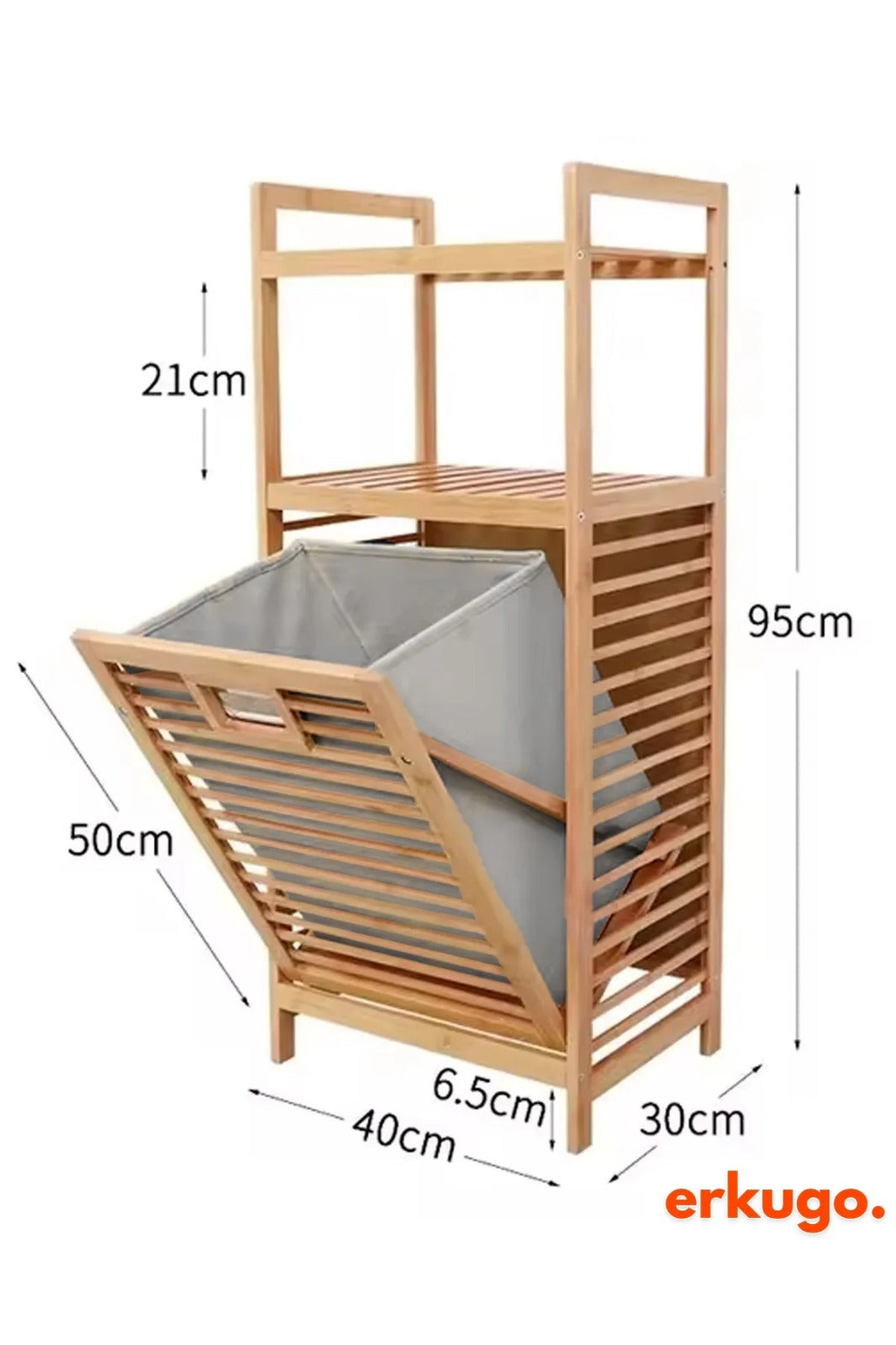 Bambu Kirli Sepetli Dolap, 2 Katlı, Çamaşır Sepeti, Banyo Dolabı