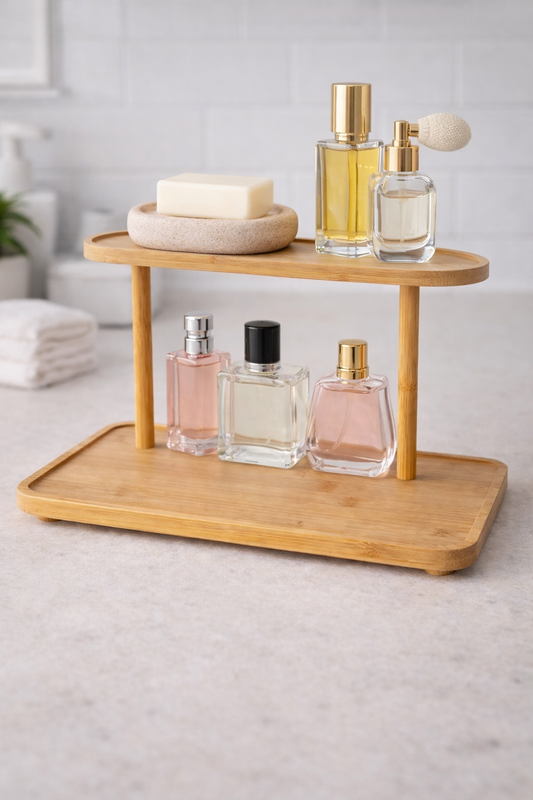 Bambu Soft 2 Katlı Çok Amaçlı Stand | Ahşap Bambu Mutfak ve Banyo Düzenleyici Raf