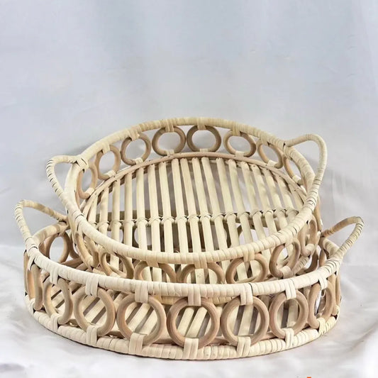 Doğal Rattan Tepsi Seti, Handmade