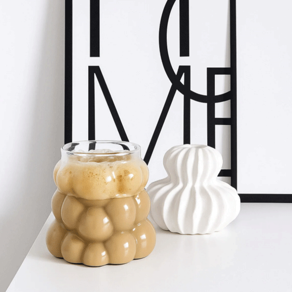 Üzüm Bardak, Isıya Dayanıklı Borosilikat Cam, Boncuk Şekilli Soğuk Kahve Bardağı