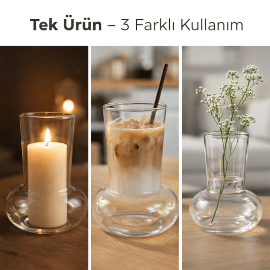 Borosilikat Cam Vazo & Mumluk & Soğuk Kahve Bardağı – Mantar Form, Isıya Dayanıklı Şık Cam Kap (500 ml)