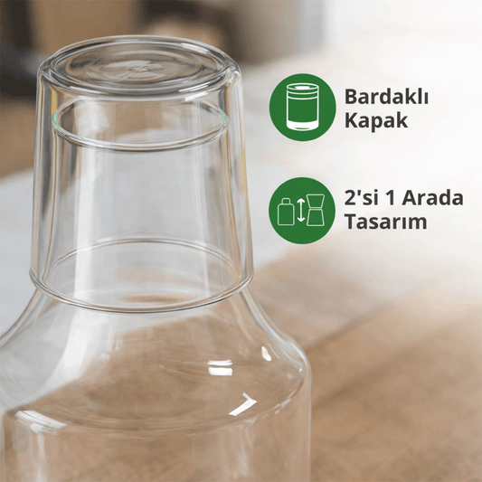Bardaklı Borosilikat Cam Sürahi 1.75 Litre | Isıya Dayanıklı Şeffaf Su ve Soğuk İçecek Sürahisi