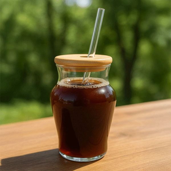 Chubby Borosilikat Cam Bardak – 500 ml - Bambu Kapaklı