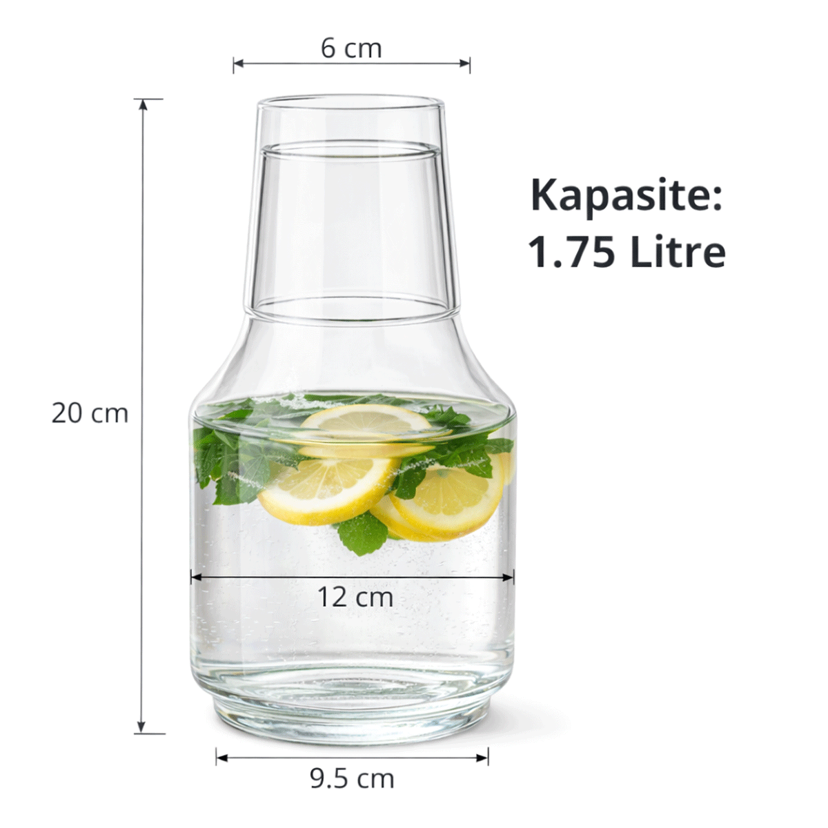 Bardaklı Borosilikat Cam Sürahi 1.75 Litre | Isıya Dayanıklı Şeffaf Su ve Soğuk İçecek Sürahisi