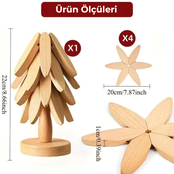 Bambu Nihale Seti, Standlı 4'lü Isıya Dayanıklı Bardak ve Tencere Altı Katlanır Nihale