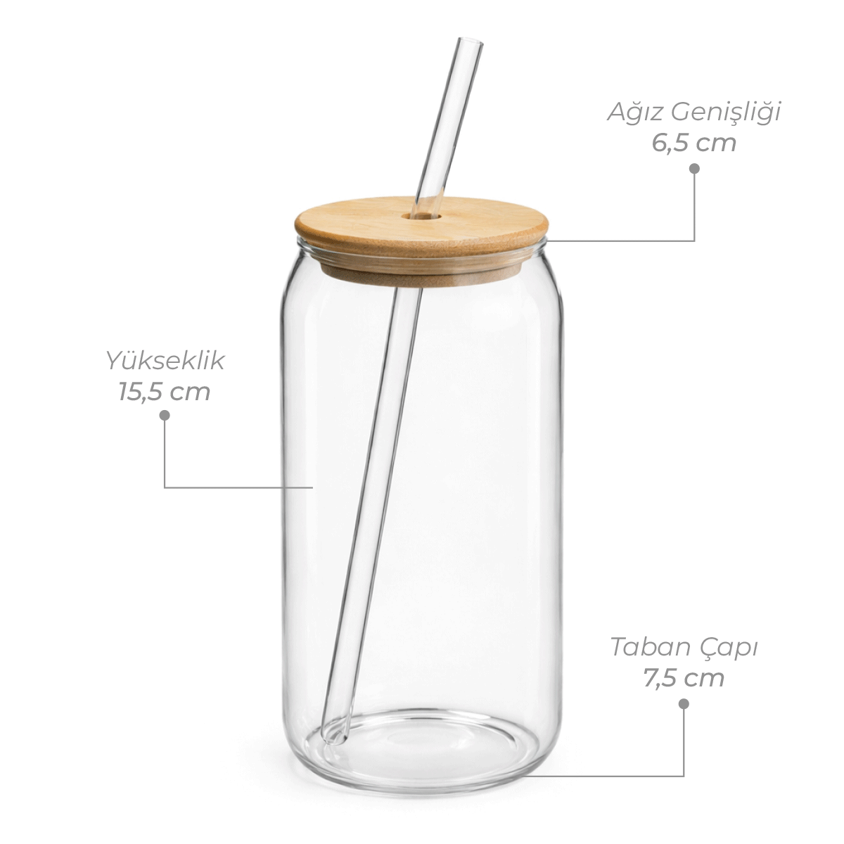 600 ml Bambu Kapaklı Pipetli Borosilikat Sunum Bardağı, Kahve Bardağı, Isı Dayanıklı Bardak Coollime