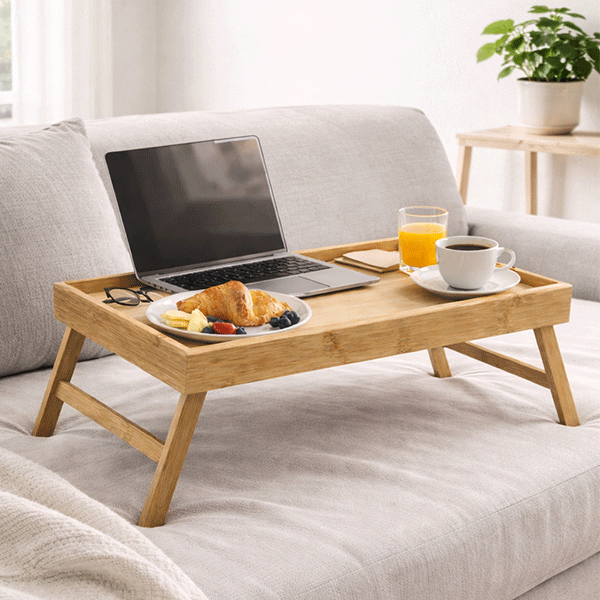 Kulpsuz Ayaklı Tepsi 50x30 CM – Katlanır Ayaklı Bambu Yatak Keyif Tepsisi