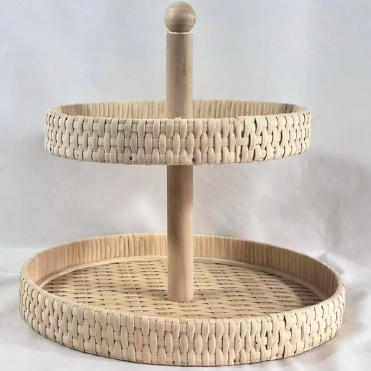 Natural Rattan Display Stand, Handmade, 2 Tiers