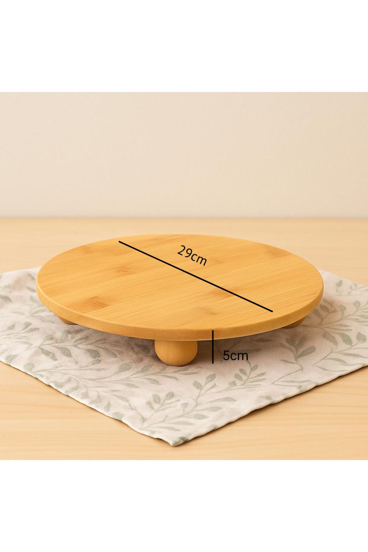 Top Ayaklı Yuvarlak Bambu Stant 29 cm – Doğal ve Şık Sunumluk