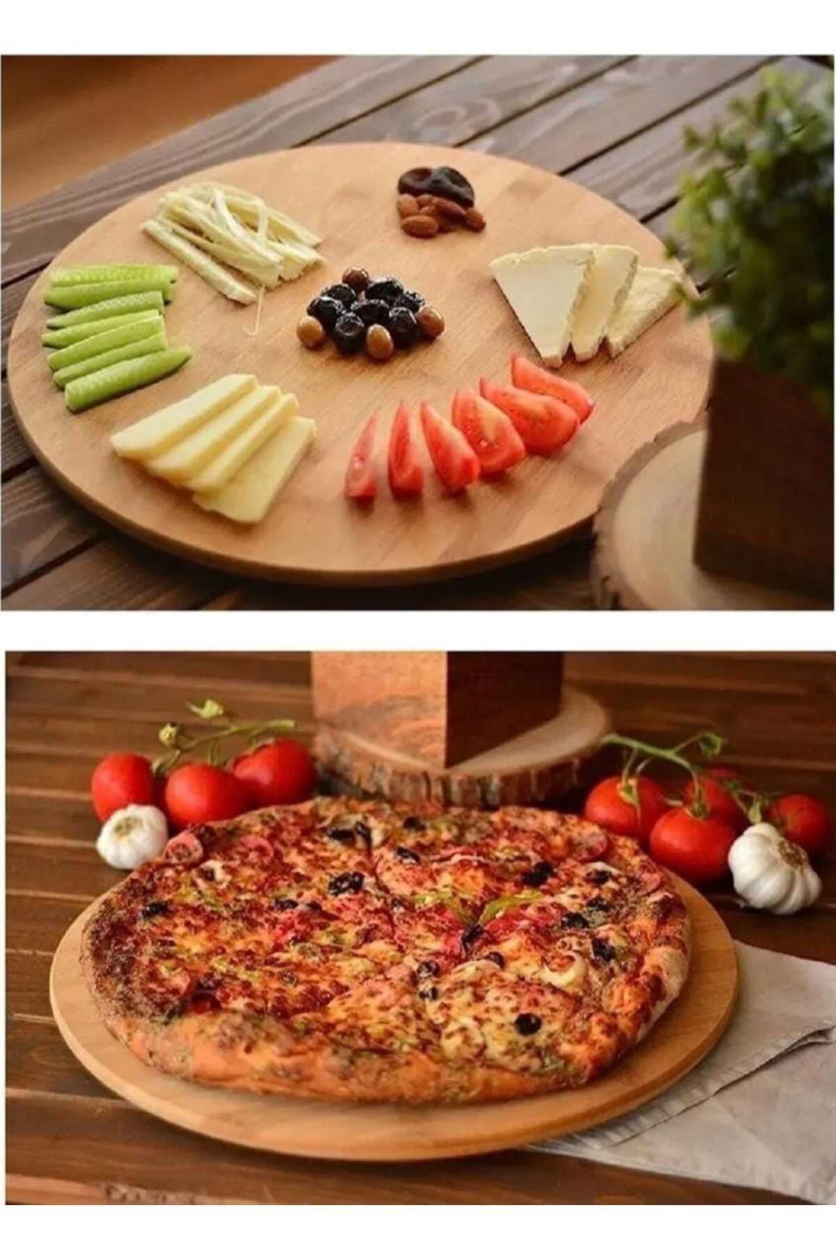 Bambu Dekoratif Yuvarlak Sunum Tabağı, 360 Derece Dönebilen Servis Tabağı, (30 X 30 cm)