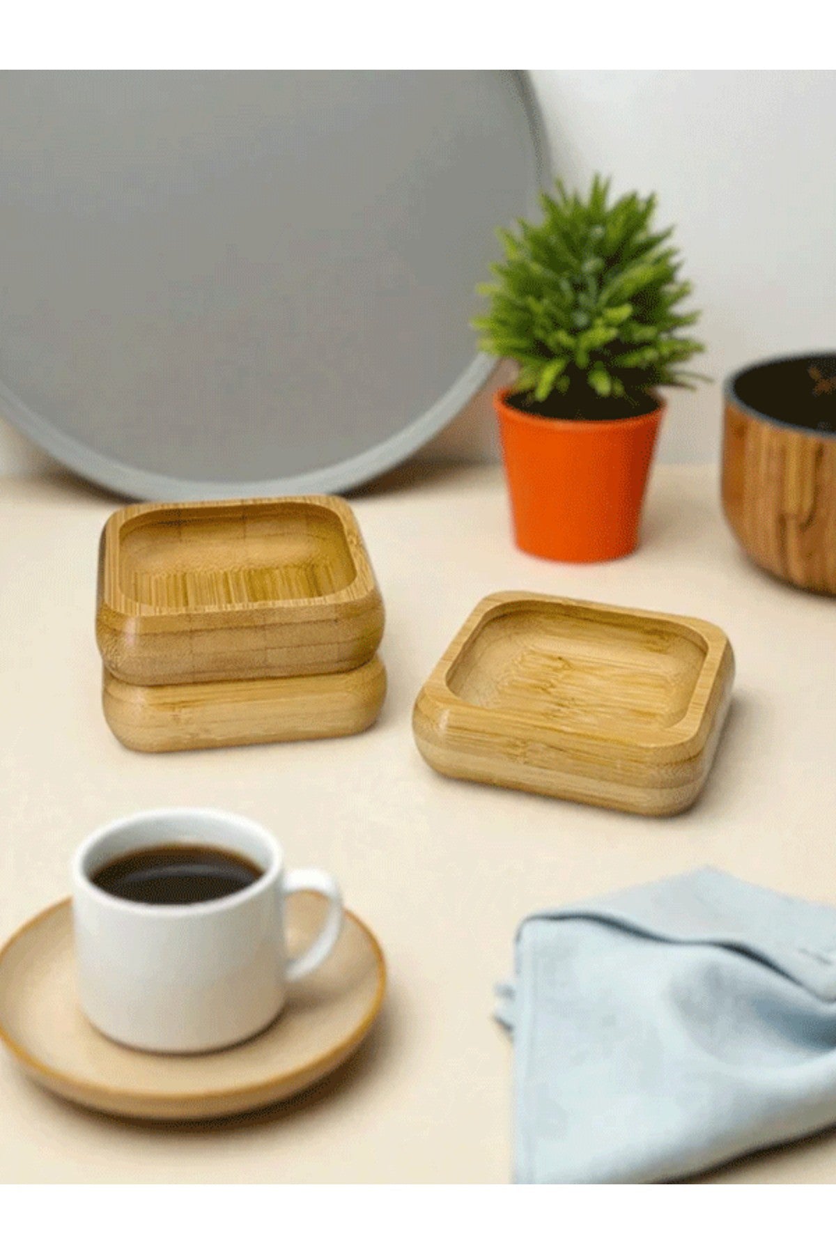 Bambu 9 cm Kare 3’lü Kase Seti – Şık ve Kullanışlı Sunum Kasesi, Atıştırmalık ve Sos Kasesi