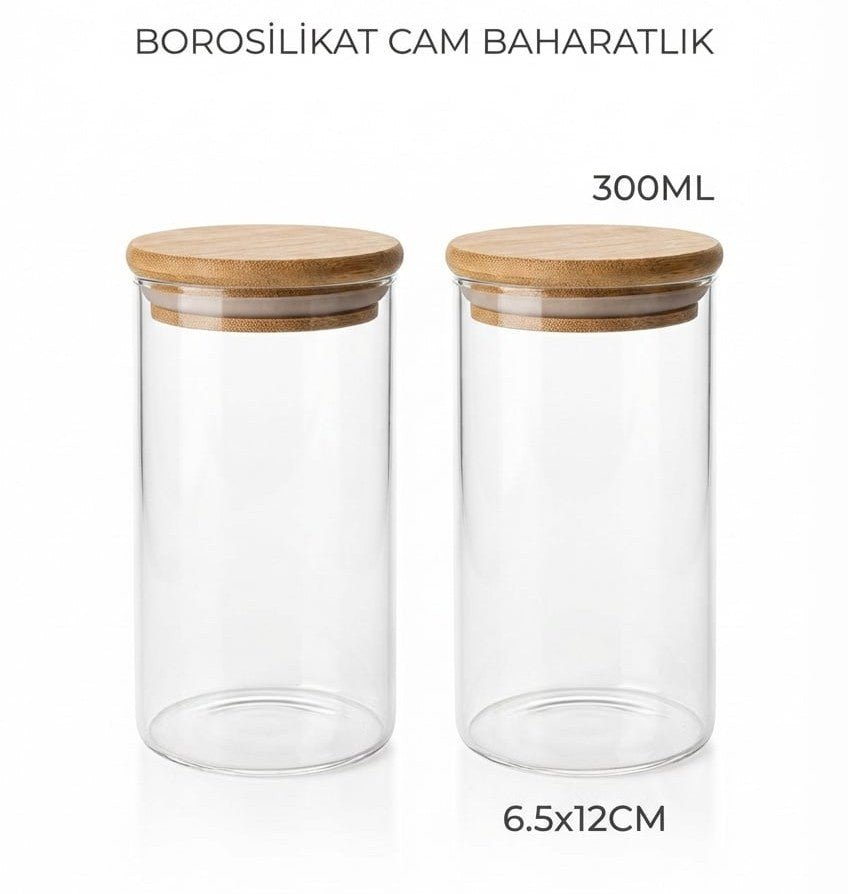 12'li Vakumlu Bambu Kapaklı Cam Baharatlık Seti (300 ml) - erkugo. dekoratif, işlevsel.