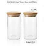 12'li Vakumlu Bambu Kapaklı Cam Baharatlık Seti (300 ml) - erkugo. dekoratif, işlevsel.