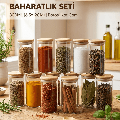 12'li Vakumlu Bambu Kapaklı Cam Baharatlık Seti (300 ml) - erkugo. dekoratif, işlevsel.