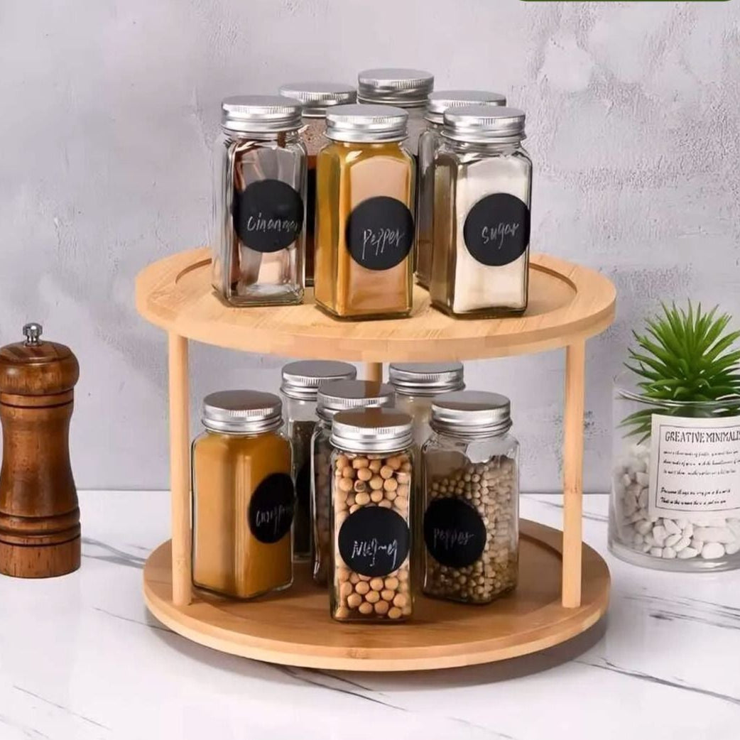 Bamboo Spice Stand, 360° Rotatable, 2 Tiers