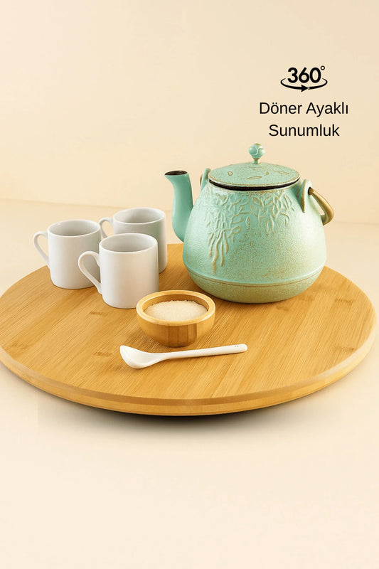 Bambu Dekoratif Yuvarlak Sunum Tabağı, 360 Derece Dönebilen Servis Tabağı, (30 X 30 cm)