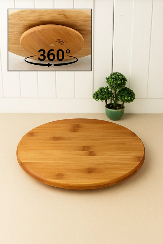 Bambu Dekoratif Yuvarlak Sunum Tabağı, 360 Derece Dönebilen Servis Tabağı, (30 X 30 cm)
