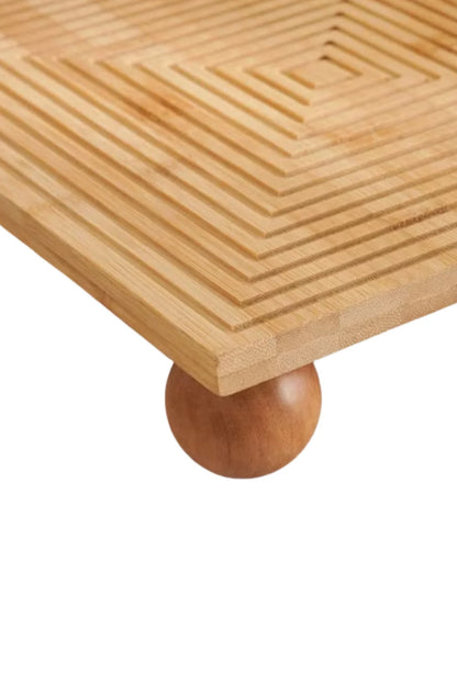 Bambu Dekoratif Top Ayaklı Sunum Tabağı, Servis Tabağı, (28 X 28 cm)