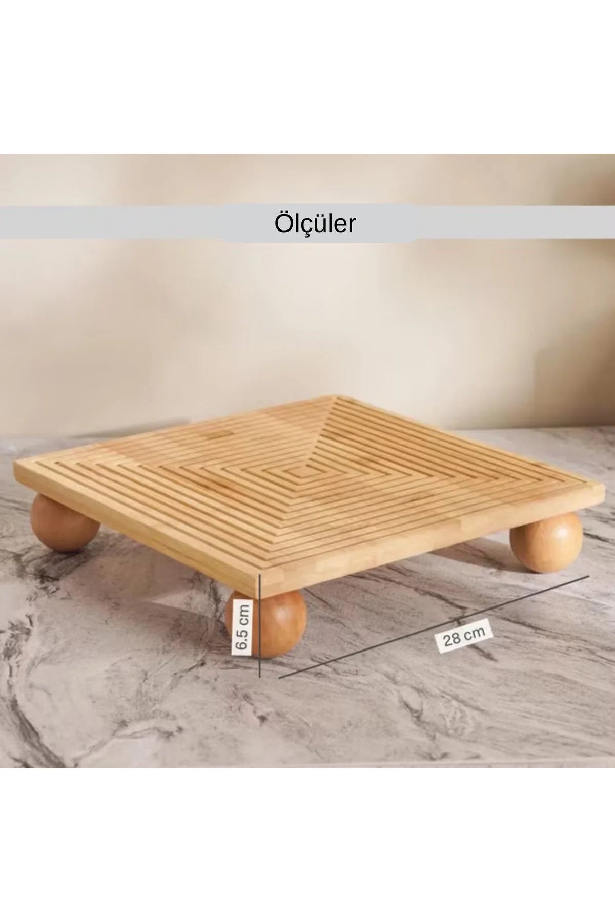 Bambu Dekoratif Top Ayaklı Sunum Tabağı, Servis Tabağı, (28 X 28 cm)