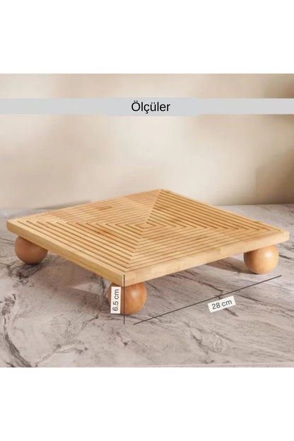 Bambu Dekoratif Top Ayaklı Sunum Tabağı, Servis Tabağı, (28 X 28 cm)