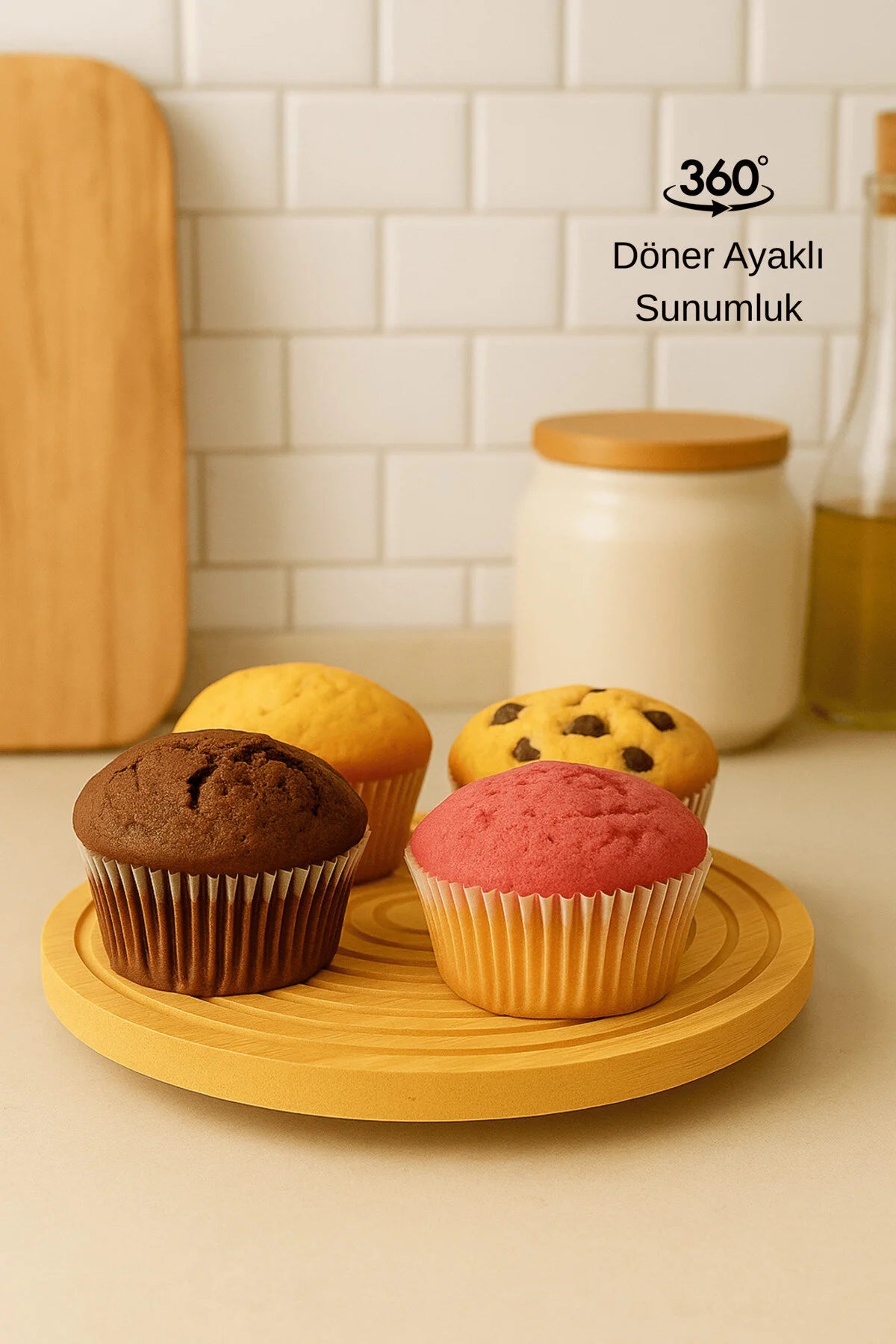 Bambu Dekoratif Yuvarlak Sunum Tabağı, 360 Derece Dönebilen Servis Tabağı, (28 X 28 cm)