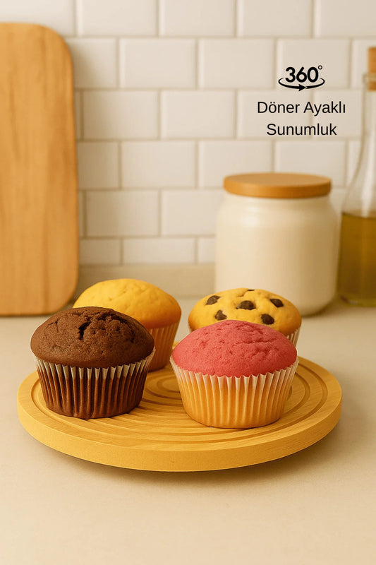 Bambu Dekoratif Yuvarlak Sunum Tabağı, 360 Derece Dönebilen Servis Tabağı, (28 X 28 cm)