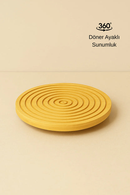 Bambu Dekoratif Yuvarlak Sunum Tabağı, 360 Derece Dönebilen Servis Tabağı, (28 X 28 cm)