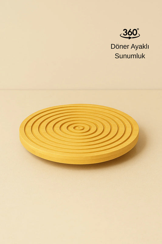 Bambu Dekoratif Yuvarlak Sunum Tabağı, 360 Derece Dönebilen Servis Tabağı, (28 X 28 cm)