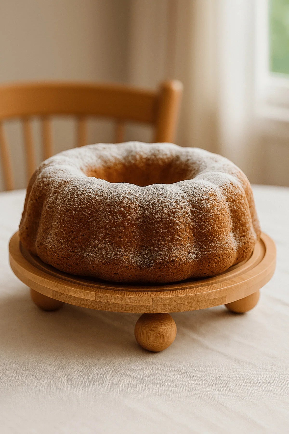 Bambu Dekoratif Top Ayaklı Yuvarlak Sunum Tabağı, Servis Tabağı, (28 X 28 cm)