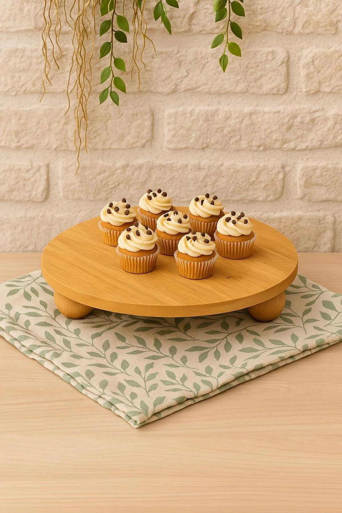 Bambu Top Ayaklı Oval Sunum Standı, Yuvarlak Sunum Tabağı (24CM)