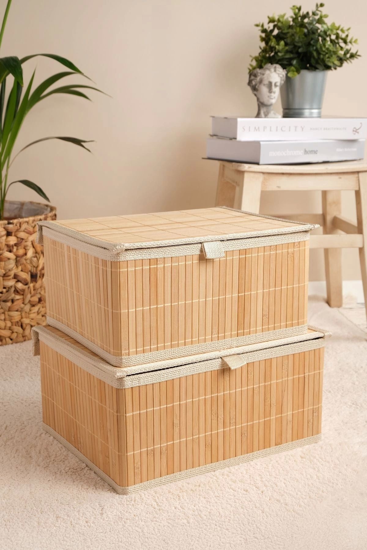 Bambu Kapaklı Saklama Kutusu, 3'lü Set, Organizer