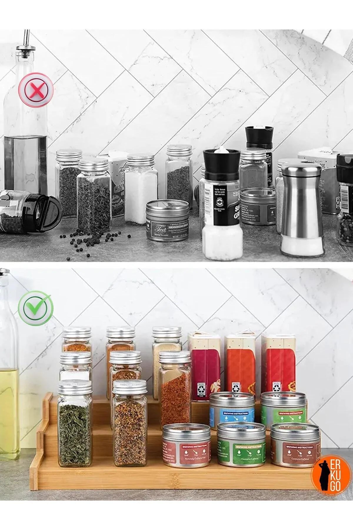 3 Katlı Bambu Stand Organizer, Baharatlık Düzenleyici