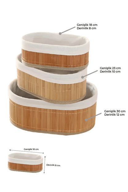 Bambu 3’lü Oval Kutu Organizer Seti – Doğal Bambu Saklama ve Düzenleyici Seti