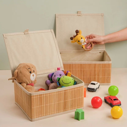 Bambu Kapaklı Saklama Kutusu, 3'lü Set, Organizer