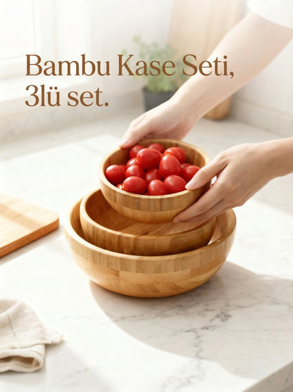 Bambu İskandinav Salata Kasesi, 3'lü Set